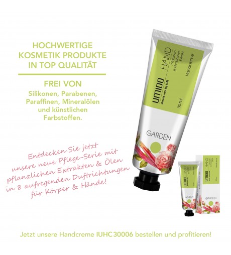 1x UMIDO Hand-Creme 30 ml Rosen-Extrakt & Rhabarber-Extrakt | ohne Parabene | Creme | Pflegecreme | Handlotion